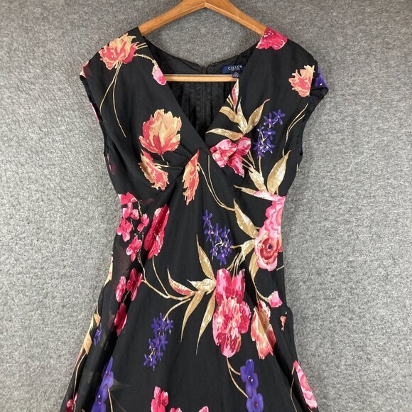 Chaps Fit 'n' Flare Maxi Dress Womens 10 Black Floral Flowy - Picture 2 of 8